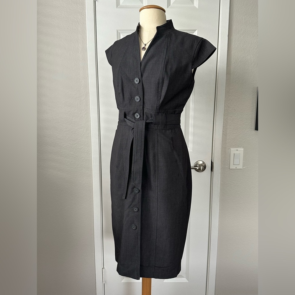 Calvin Klein button front dress with tie at waist.